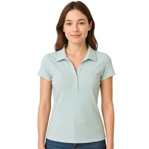 Ann Taylor LOFT Light Blue Polo Top Petite Short Sleeve Shirt